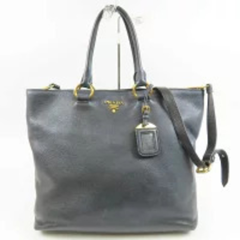 Prada Handbag Tote Bag Shoulder Leather Black